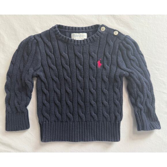 Ralph Lauren Navy‎ Sweater Girls Infants Size 9 Months 100Cotton - Picture 1 of 8